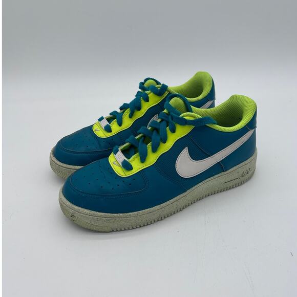 2022 Nike Air Force 1 Low Teal/Yellow Size 6.5Y - Picture 3 of 6